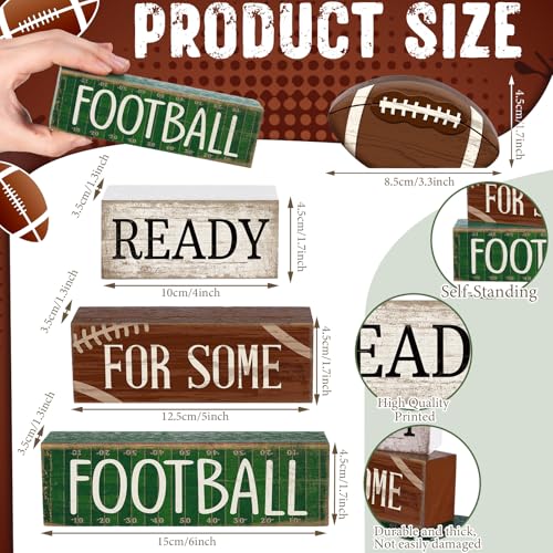 Yuntau 4pcs Football Christmas Table Decoration Happy Football Wooden Block Sign Rugby Tiered Tray Decor Centerpiece Decorative Faux Book Stack for Holiday Tabletop Fireplace Shelf Desk Party Decor - style: Classic Football