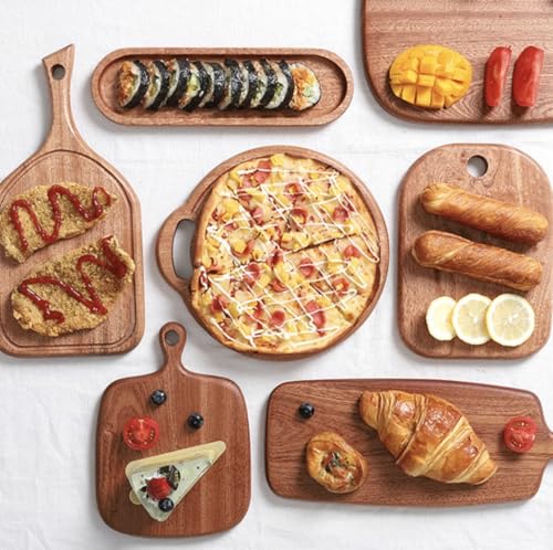 9.5" Round Acacia Wood Serving Board - Circle Food Serving Tray for Kitchen Appetizers, Wooden Cutting Chopping Board for Meat, Vegetables, Bread, Charcuterie, Cheese Board - size: 9.5" Round Acacia