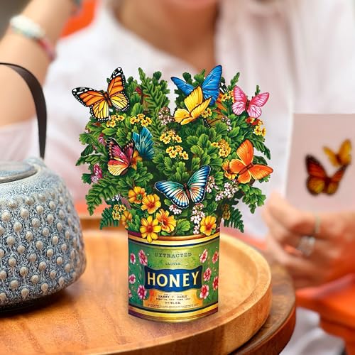 Freshcut Paper Pop Up Cards, Mini Buttercups & Butterflies, 6 Inch Life Sized Forever Flower Bouquet 3D Popup Greeting Card, Birthday Cards, Thank You Card, Blank Notecard & Envelope - color: Butterflies & Buttercups, size: Mini