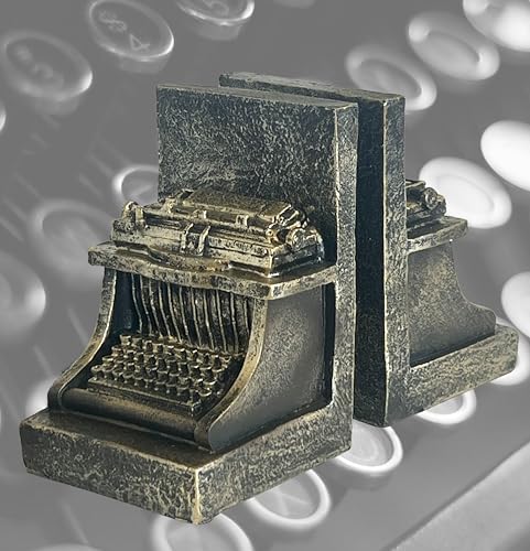 Bellaa 25747 Decorative Bookend Typewriter Royal Retro Book Ends Stopper Industrial Rustic Vintage Style Classic Type Writer Statues Bookshelves Home Decor 7 inch