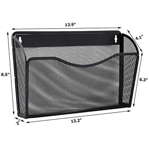 EASEPRES 3 Single Pocket Mesh Hanging File Organizer, Vertical Wall Mounted Magazine File Holder, Mount Basket Mail Paper Document Folder Organizing for Office, Home and School, Black
