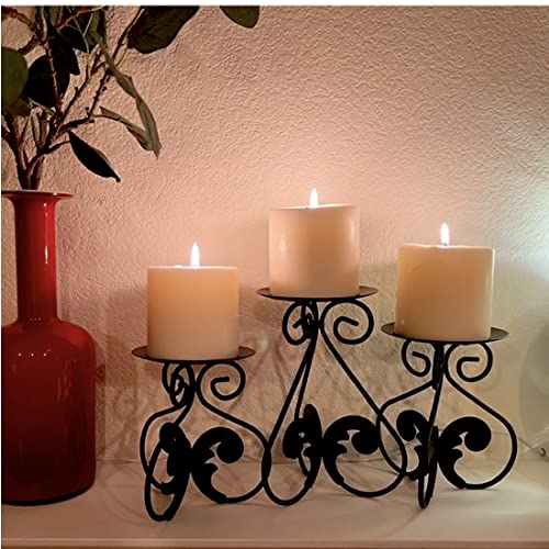 Lily’s Home Elegant Scrollwork Fleur De Lis Pillar Candle Holders, Wax & LED Candle Stands, Black, Set of 3. Candles Not Included - color: Fleur De Lis
