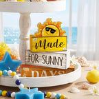 Lineshading 4 Pcs Summer Table Decoration Wooden Sun Beach Tiered Tray Decor Summer Centerpiece Rustic Wood Made for Sunny Day Block Sign Gifts Beach Decorations for Home Kitchen Office Coffee Bar - style: Sun