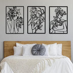 CHENGU 3 Pieces Metal Minimalist Abstract Woman Wall Art Line Drawing Wall Art Decor Single Line Female Home Hanging for Kitchen Bathroom Living Room - style: Modern