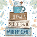 Lineshading 4 Pcs Summer Table Decorations Beach Coffee Bar Wooden Block Sign Blue Rustic Coastal Tiered Tray Decor with Coffee Cup Summer Centerpieces Decor for Beach Nautical Party Office Home - style: Beach