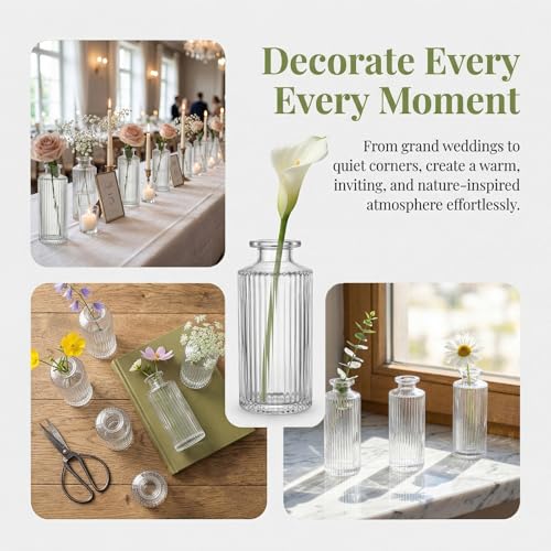 Nicunom 24 Pcs Glass Bud Vases Set, Small Vintage Ribbed Bud Vase in Bulk Decorative Vases Clear Mini Flower Vase for Centerpiece, Table Decorations, Wedding Reception, Home Decor, and Events