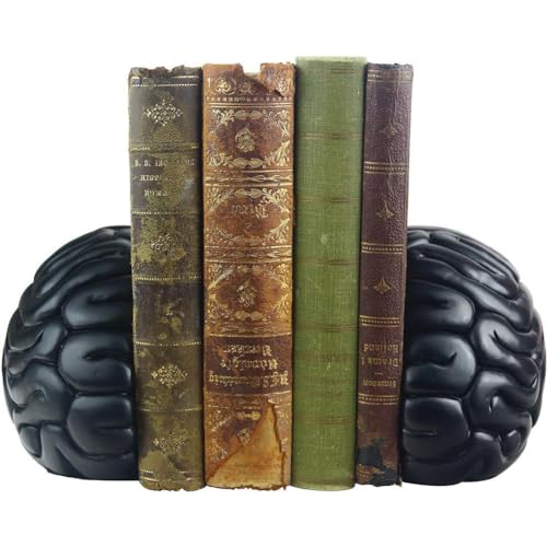 Brain Bookends, 6.5Inch Tall Brain Decorative Resin Book Shelf Organizers Book Holders Shelf Dividers Book Ends for Home or Office Shelves Brain Sculpture Bookend Set