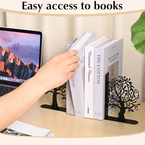 Decorative Bookends, Modern Metal Book Ends for Shelves, Tree Stopper for Books, Decorative Book Organizer Bookends Decorative, Black Shelve Bookends for Home Office, 6.1 X 6.1 X 1.2 Inch