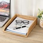 BTSKY Rattan Letter Tray for A4 File Desk Mail Letter Letter-Size Paper, Basket Woven Organizer, Office Document Organizer and Storage, Desk File Organizer Paper Tray, Paper Holder 13x10.3x2.8 Inch