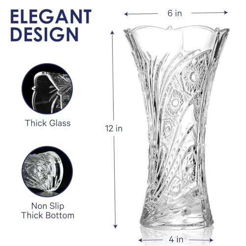 CS Crystal Vase 12-inch high, Sunflower Design, for Flowers & Decor. Lovely Nice Shiny Piece. Perfect as a Gift, Suitable for All Occasions. - style: Sunflower Design