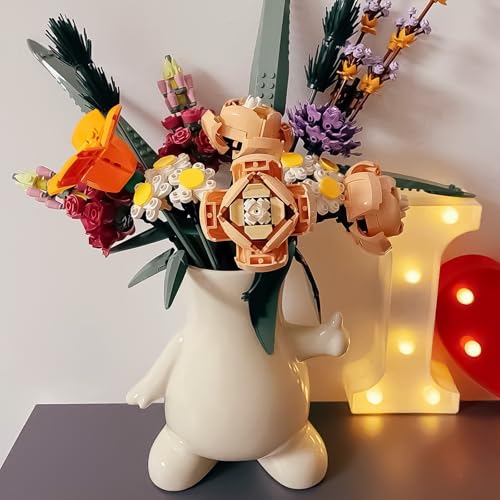 8 Inch Glossy Cute Ceramic Tulip Flower Vase for Building Block Flowers Bouquet, Beige Funky Living Room Flower Vase Decor, Unique Gifts for Men and Women, Jarrones Blancos para Flores
