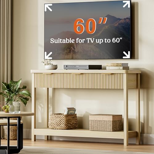 Lulive 51" Fluted Console Table for Entryway, Entryway Table with 3 Wooden Drawers, Farmhouse Behind Sofa Table for Living Room, Hallway, Couch, Foyer - color: Natural