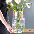 Ribbed Vase Glass Fluted Flower - Esmiome Clear Vases Modern Flower Vase Decorative with Big Capacity Pot Large Wide for Flowers Home Office Wedding, Office, Living Room, Table,Shelf, 6.3''(W)*10''(H)