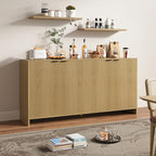 BVIUNTWO Fluted TV Stand for TVs up to 70", Modern TV Console with Storage Cabinet, Entertainment Center with Adjustable Shelves & 4 Doors for Living Room, Natural Oak