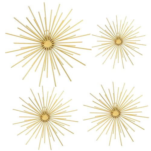 Shimeyao 4 Pcs Metal Starburst Wall Decor Gold Metal Wall Art 3D Spike Bling Finish Star Burst Hangings Accents Sculptures Set Modern Mid Century Decorations for Living Room Bedroom Entryway - color: Gold, style: Spike
