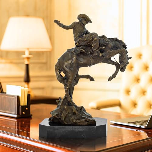 Bronze The Bronco Buster Sculpture by Frederic Remington - Classic Western Cowboy Taming Wild Horse Bronze Statue, Perfect for Art Collectors and Home Decor Labor Day Gifts (Square Base) - color: 1-square Base