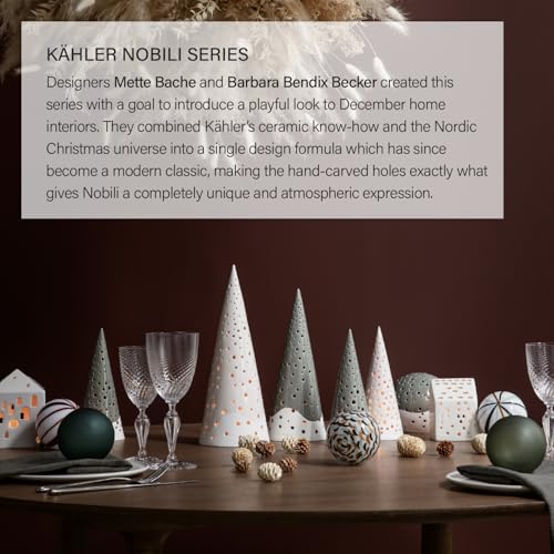Kahler Nobili Tealight Candle Holder High, Snow White, 10" H, Designed by Bache & Bendix Becker, Gift Box Included