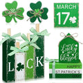 Vercraft 11 Pcs St. Patrick's Day Table Decorations Wood Faux Books Irish Table Top Decor Clover Wooden Sign Centerpiece for St. Patrick's Day - style: Clover