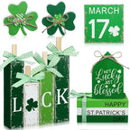 Vercraft 11 Pcs St. Patrick's Day Table Decorations Wood Faux Books Irish Table Top Decor Clover Wooden Sign Centerpiece for St. Patrick's Day - style: Clover