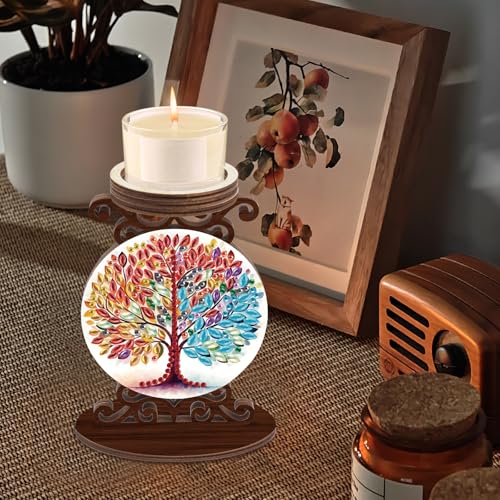 Diamond Art Painting Candlestick Holder kits, Colorful Tree DIY shaped crystal Diamond art painting, woodiness Candle holder for AromaRelax & Home Decor, Christmas Halloween Ornaments (Double-Sided) - color: Tree