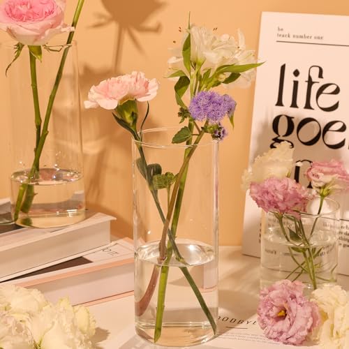 TBWIND 12Pcs Glass Cylinder Vases 8 Inch Tall Clear Flower Vases for Centerpieces Wedding Decoration, Hurricane Floating Candle Holder for Party Table Home Decor - size: 12 Pack 8 Inch