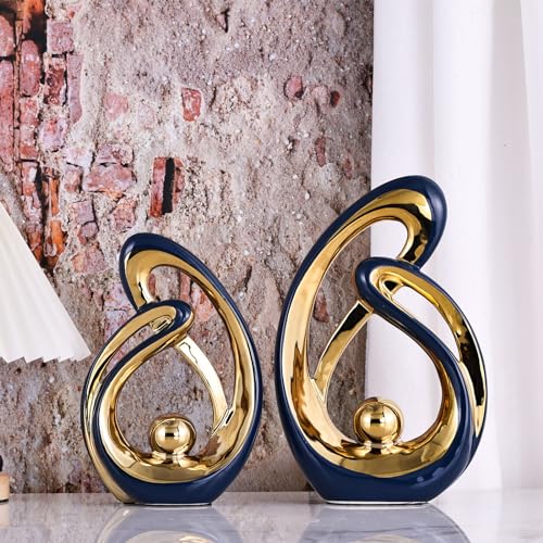 XMGZQ Home Decor Accent,Porcelain Art Mid Century Bookshelf Decorations,Gold Centerpieces for Tables,Abstract Ceramic Statue Sculpture for Coffee Table Mantel Tv Stand Centerpieces (Blue, Large) - color: Blue, size: Large