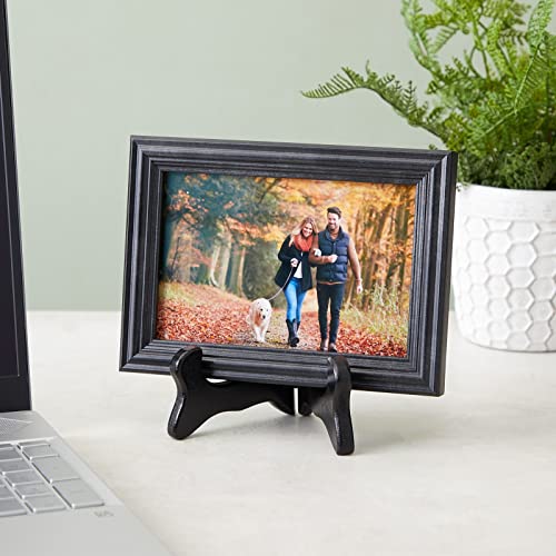 Juvale Wooden Plate Stands for Display - Plate Holders for Showcasing Collectible Items - Photo & Artwork Picture Holders for Tables - Lightweight & Sturdy Wood Display Stand - 6-Pack, 6 in, Black