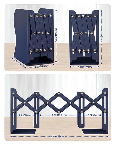 Honagu Adjustable Bookends, Metal Book Ends for Shelves Heavy Book, Desk Magazine File Organizer for Home, Office, Books, Papers, Extends up to 19 inches (Royal Blue) - color: Royal Blue