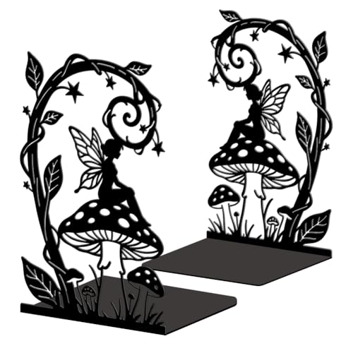 Peacoblue Metal Bookends for Shelves, Modern Decorative Heavy Duty Study Book Ends Stoppers for Office Desk Shelf, Room 5.3"x4.3"x7.9" Cast Iron Tall Bookends 1 Pair (Fairy Tale with Mushroom) - style: Fairy Tale with Mushroom
