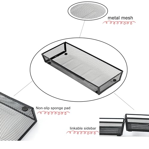 Mesh Tray Silverware Drawer Organizer Utensil Cutlery Tray Office Supplies Organizer for Flatware, Knives,Home,Office, School,Bedroom 15X6'' Black - size: 4 Pack 15"x6" Black Metal