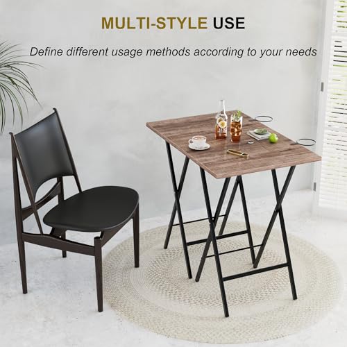 VECELO Folding TV Tray for Eating Set of 2, Portable Dinner/Snack Table with Cup Holder for Couch, Living Room and Small Space, Coffee & Black - color: Coffee & Black, size: 2 Pack