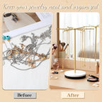 Rotating Necklace Holder Organizer with 48 Hooks, Gold Necklace Organizer, Metal Necklaces Tree Stand, Freestanding Necklaces Hanger, Rotatable Chain Display Carousels, for Earring Keychains Bracelet