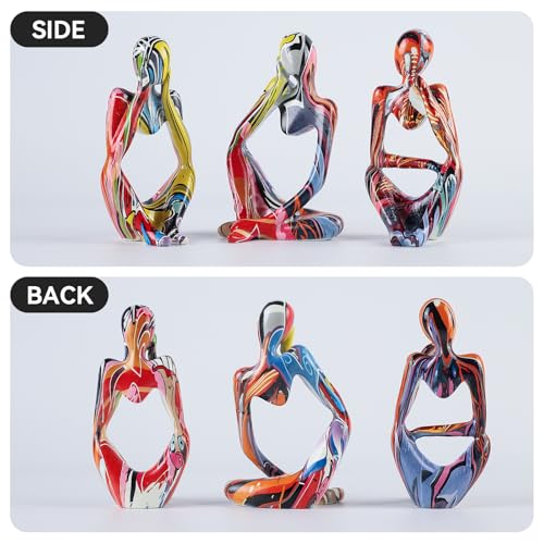 BrownLove 3pcs Hip hop Human Body Abstract Art Decoration, Modern White Art Resin Statue Room Office Shelf Bookcase Decoration - color: Colourful