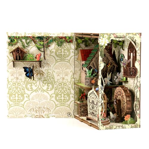 Book Nook Kit - DIY Miniature Dolls House Kit with Furniture and LED Light, 3D Puzzle Wooden Art Bookends, Model Kits for for Adults and Teens (Secret Forest) - style: Secret Forest