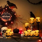 12-Pack Halloween Ink Painting Large Electronic Waxes with Remote Control, Flameless LED Candles for Halloween Spooky, Halloween Ambient Sense Artifacts. - color: 12Pack-halloween