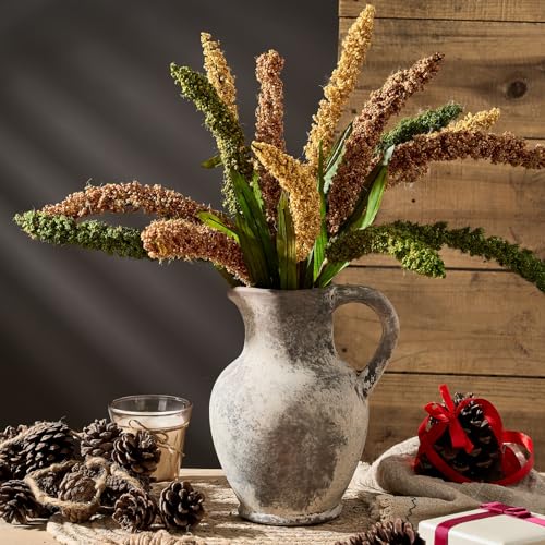 SIDUCAL Ceramic Rustic Farmhouse Vase with Handle, Terracotta Vase, Minimalist Decorative Vases for Home Decor, Table, Living Room, Shelf, Christmas Decoration(Gray) - color: Gray