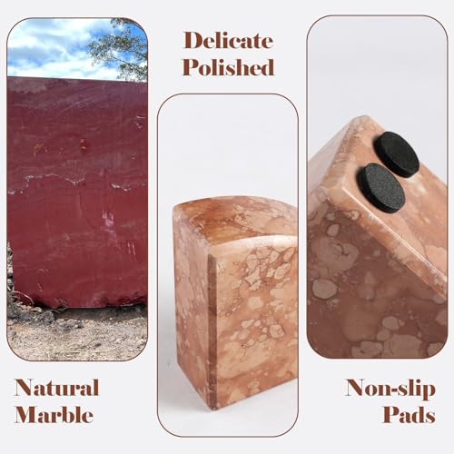 Karibiber Marble Bookend for Shelves, Non-Skid Bookends for Heavy Books, Heavy Duty Book Stopper for CDs, Luxury Book Shelf Holder, Quarter Circle Design Book Ends Decorative, Perlino Rosato, Set of 2 - color: Italy-perlino Rosato
