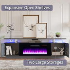 AMERLIFE Fireplace TV Stand with 36" Fireplace, 70" Modern Fireplace Entertainment Center LED Lights, 2 Tier TV Console Cabinet for TVs Up to 80", Grey - color: Grey, size: 70"