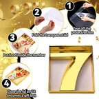SiliFine 12" Charcuterie Number Shaped Mache with Clear Lid Fillable Sweets Serving Trays Paper Mache Cupcake Candy Box for 2025 Graduation Party Graduation Celebration(Gold,Number 7) - color: Gold, style: Number 7