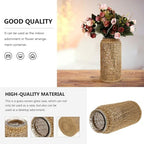 DOITOOL Boho Glass Vase with Rattan Cover, Rustic Farmhouse Vase Round Decorative Flower Container Flower Bud Container for Floral Arrangements Table Centerpiece, 4.3 x 4.3 x 9.8 inch