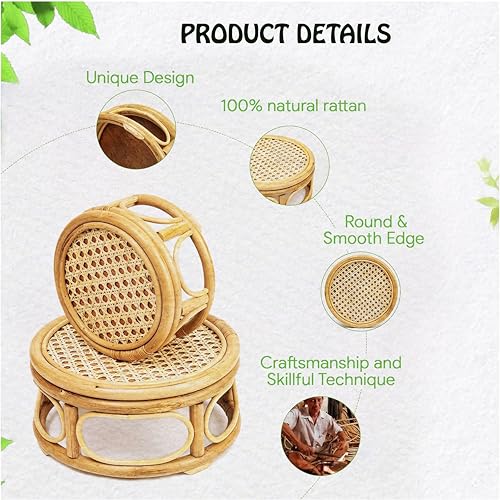KUTORKILL Set of 2 Large Rattan Wicker Round Risers Decorative Indoor Plant Stand, Mid Century Minimalist Modern Plant Stands, Boho Short Plant Stand Holder Suitable Fits 8'' and 12'' Pots - size: 9.0" & 12"