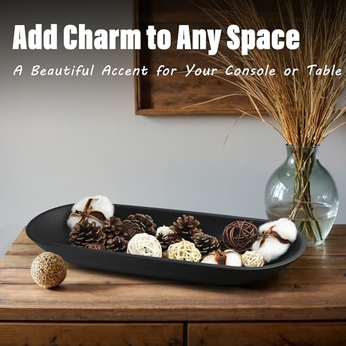 LIN CHUAN Large Decorative Bowl for Home Decor - Long Dough Bowl with Anti Slip Base for Table Centerpieces - Black Minimalist Design Dough Decor Bowl for Coffee Table, Dining Table Centerpiece - color: Black, size: Large