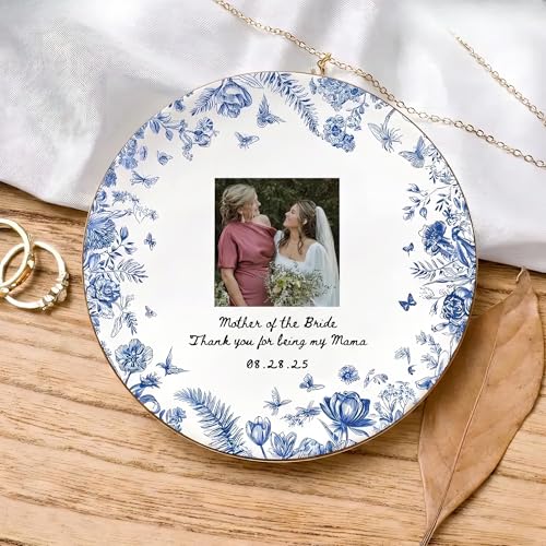 NAZENTI Custom Photo Jewelry Dish Mother of the Groom Bride Wedding Keepsake Tray Personalized Porcelain Ring Holder for Mom Birthday Anniversary Present Engagement Ceremony Decorations Memento Plate - color: Design 01