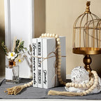 Jetec 3 Pcs Decorative Display Books Hardcover White Home Decor Coffee Table Faux Farmhouse Stacked Fake Decorative Books with Wood Bead Tassels for Shelves Kitchen, 58 Inch, Family Where Life Begins - style: Family Where Life Begins
