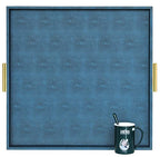 HofferRuffer Extra Large Square Serving Tray, Elegant Faux Leather Ottoman Tray with Gold Hardware Handles, Serve Tea, Coffee or Breakfast in Bed, 24 x 24 inches (Navy Blue Shagreen) - color: Navy Blue Shagreen, size: 24" x 24" x 2"
