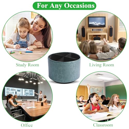 lizimandu Round Leather Art Supply Organizer,Remote Control Holder,360 Degree Spinning,Multi-Functional Pencil Holder,4 Compartments Desktop Stationary Organizer(1-Liuli Green) - color: 1-Liuli Green