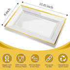 Mint Living-Elegant Plastic Serving Tray & Platter Set (3pk)-White & Gold Rim Disposable Serving Trays & Platters for Food - Weddings, Parties, Dessert Table, Cupcakes - 8x13 inches (White + Gold) - color: White + Gold (3 Pack)