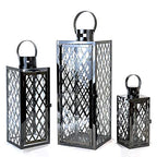 Allgala Lantern Set 3-PC Set Jumbo Luxury Modern Indoor/Outdoor Hurricane Candle Lantern Set with Chrome Plated Structure and Tempered Glass-Diamond Gold-HD88051 - color: Diamond Black