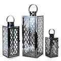 Allgala Lantern Set 3-PC Set Jumbo Luxury Modern Indoor/Outdoor Hurricane Candle Lantern Set with Chrome Plated Structure and Tempered Glass-Diamond Gold-HD88051 - color: Diamond Black