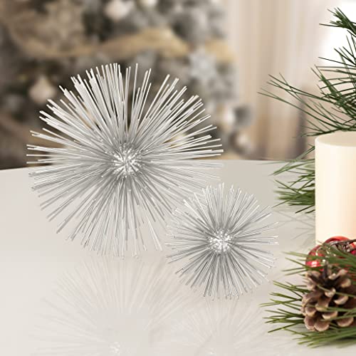 Torre & Tagus 7” Spike Silver Sphere Decor (Steel Metal Ball Decor) Handmade Starburst Table Decoration, Geometric Decorative Objects for Shelves, Mid-Century Modern Sputnik Home Table Accent - color: Silver, size: Large